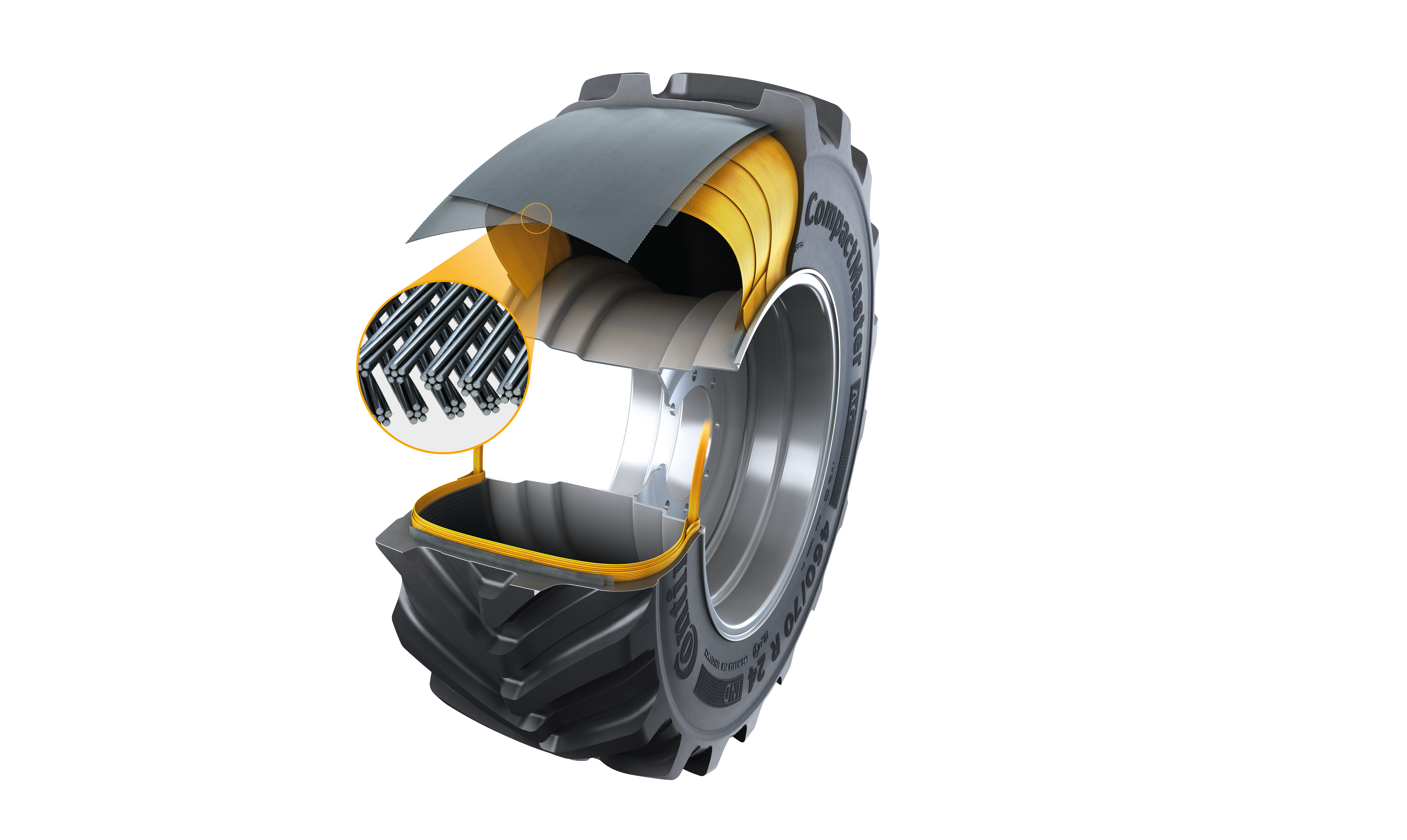 The new CompactMaster AG tire benefits from Turtle Shield, a new tread layer, and a steel belt construction which offers greater durability and stability for materials handling work. <br> Image source: Continental Reifen Deutschland GmbH 
