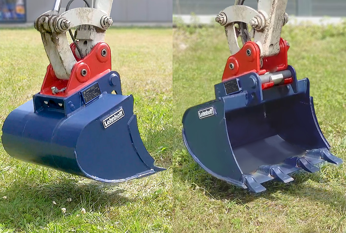 Right picture: It is not possible to detach the attachment from the quick coupler. The Double-Lock lock encloses the pick-up shaft.