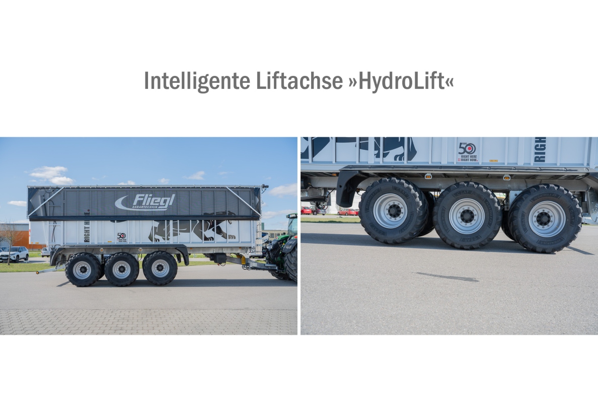 Fliegl Agrartechnik GmbH presents the new HydroLift lift axle with innovative support load sensor technology for tridem trailers