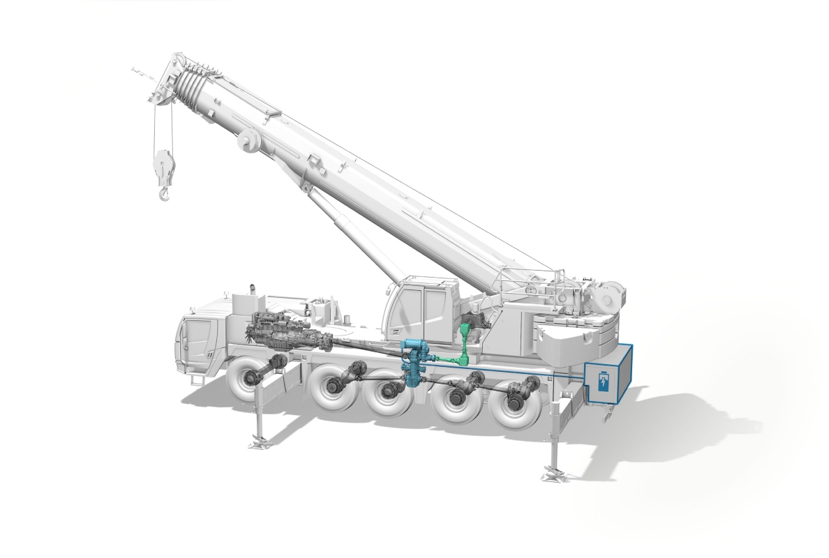 The electric motor powers the great shaft to the pump transfer gearbox in the superstructure via a distributor gear. The battery pack is attached to the rear if the vehicle.