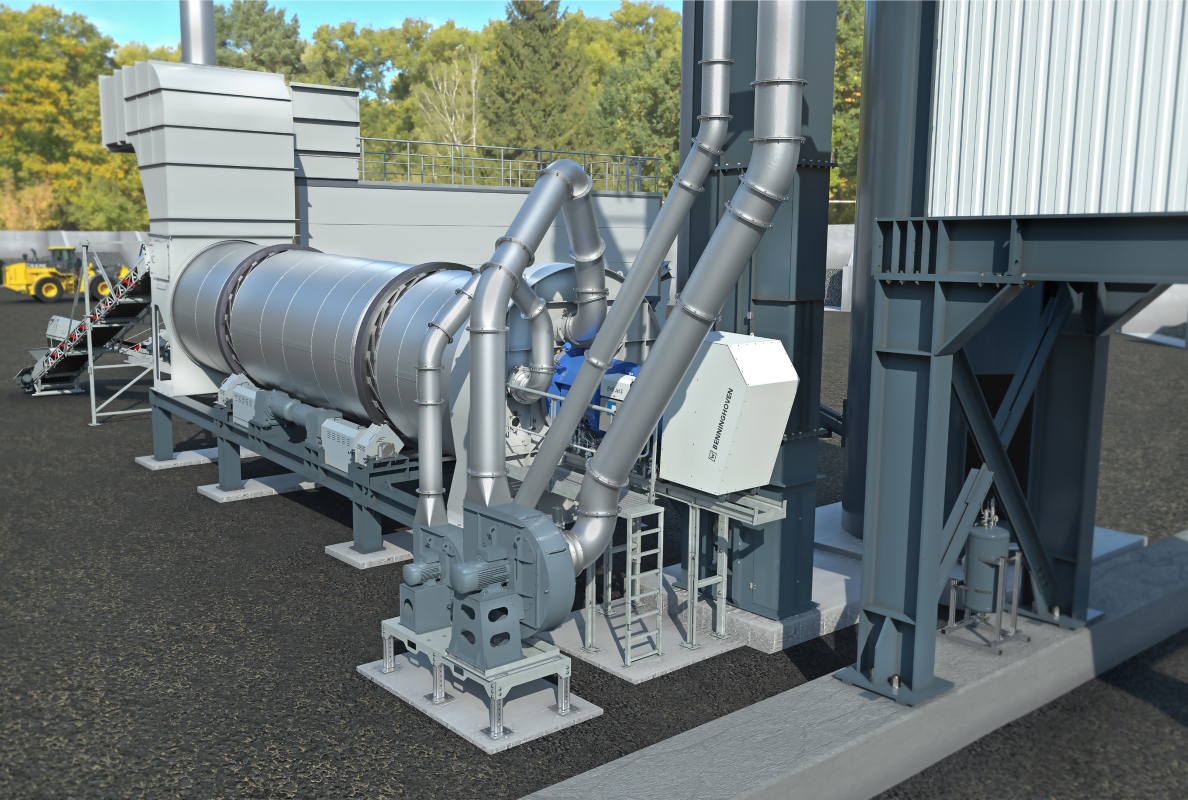 The REVOC system from Benninghoven is a solution that reduces emissions in the asphalt production process, making existing mixing plants more efficient and reducing their environmental impact.
