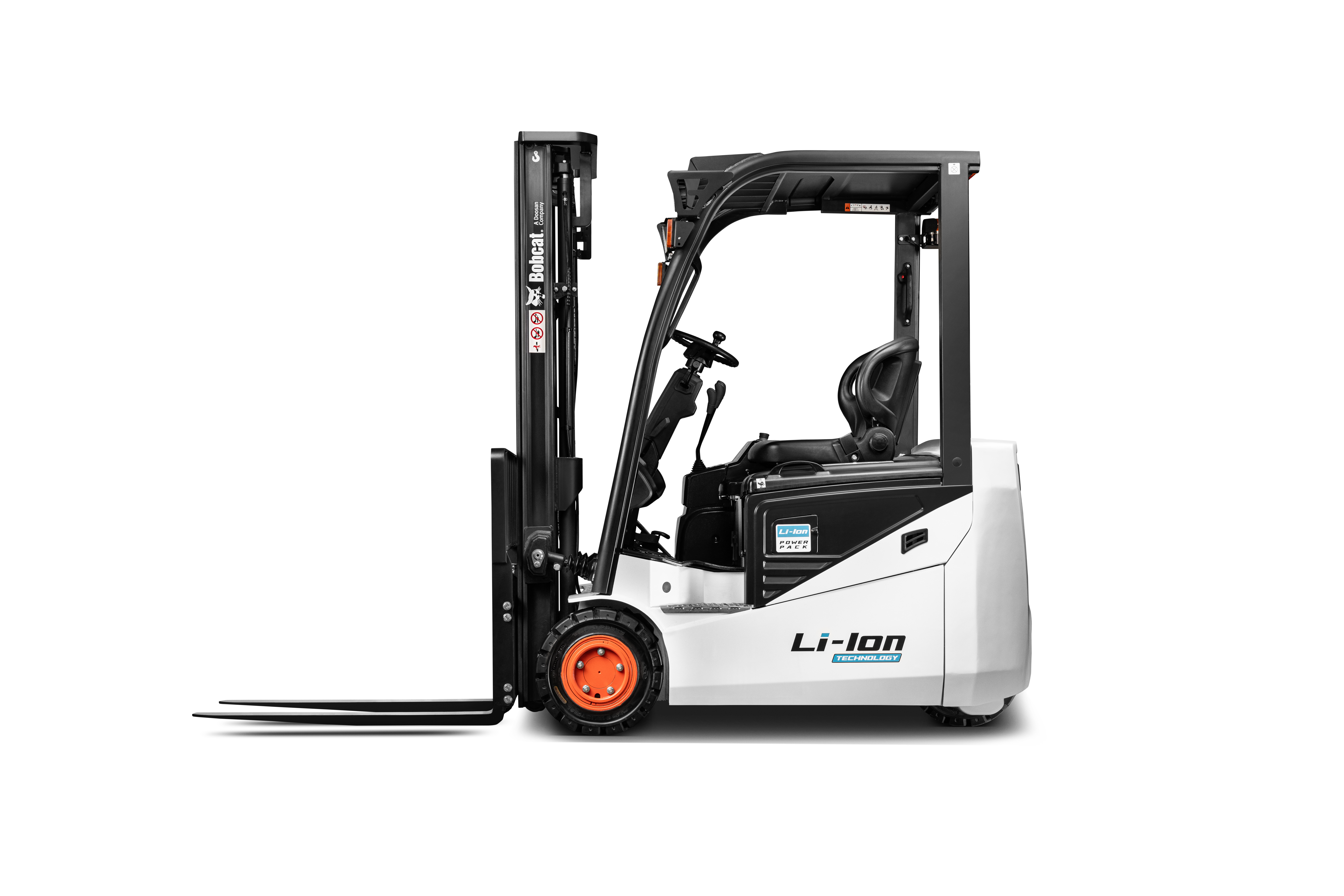 Bobcat’s first 3-wheel forklift with a lithium-ion battery