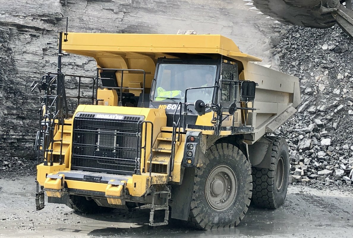 The first Komatsu HD605-10 put into operation by Kuhn in Baden Württemberg, now working in quarry.