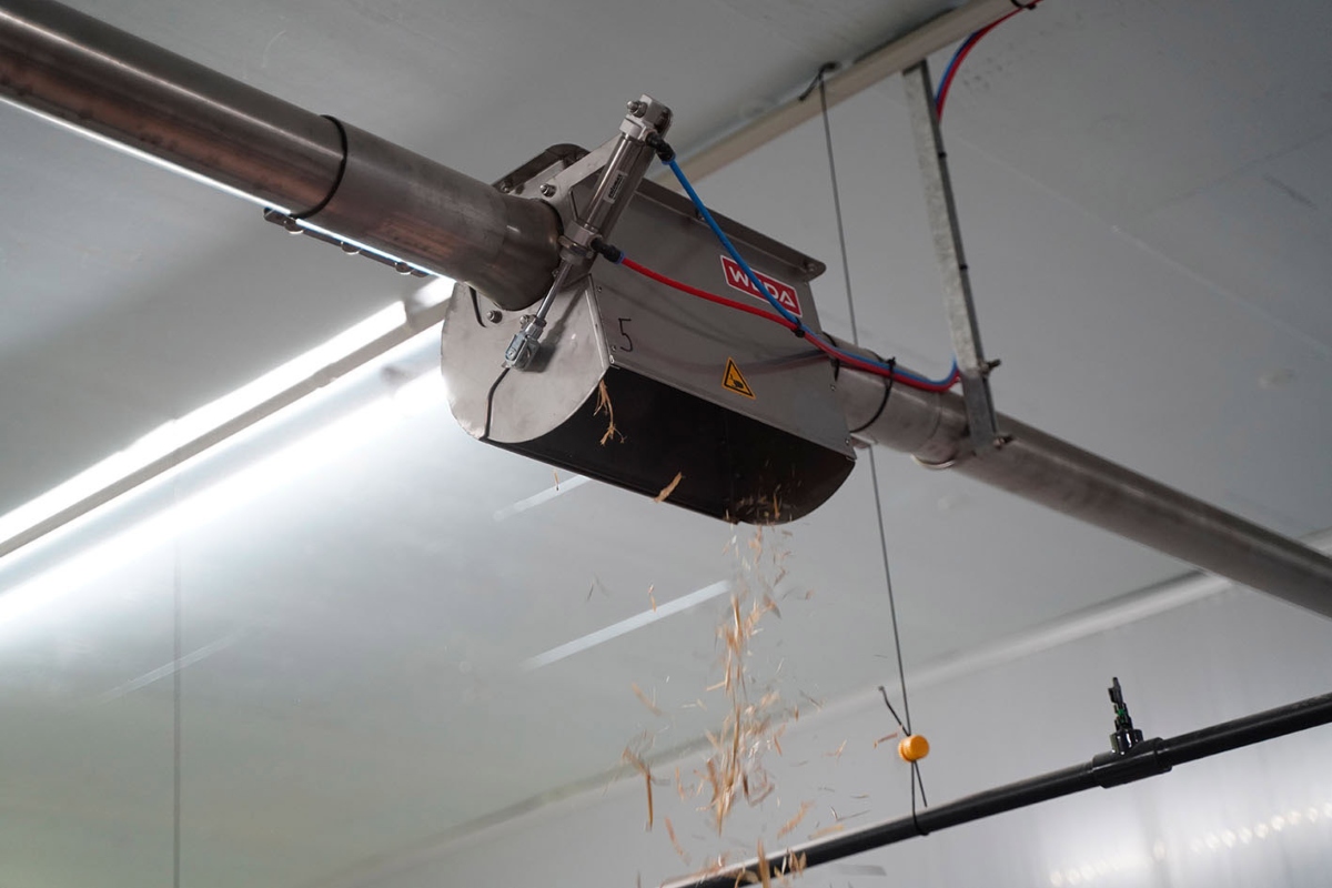Via a durable chain conveyor, the straw – up to 80 millimetres in length – is transported directly to the pens via a chain conveyor system in a way that is gentle on the material.