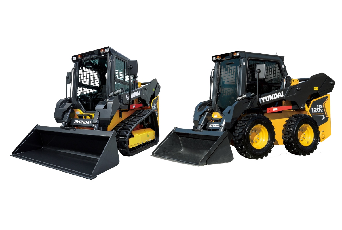 The Hyundai HS120V skid steer and HT100V compact track loader are on display at CONEXPO and are now available through Hyundai dealers.