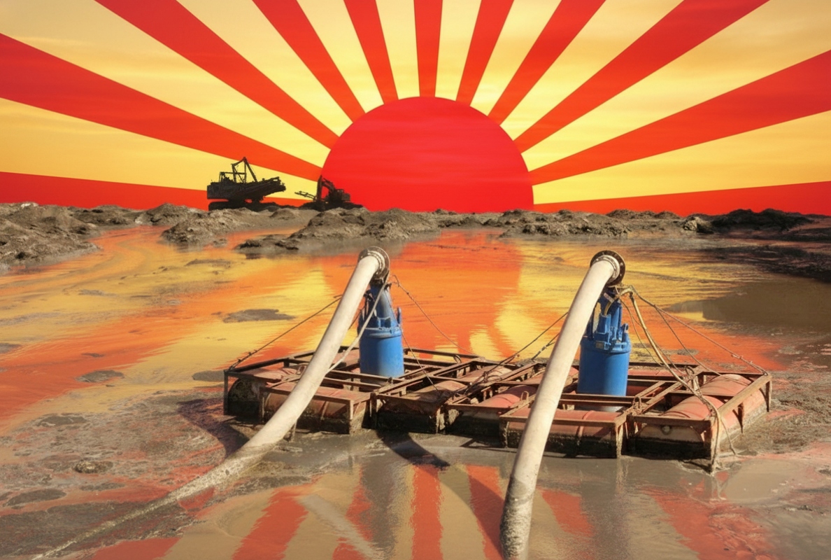 Two slurry pumps from the Land of the Rising Sun on pontoons: hardly any pit can manage without drainage.