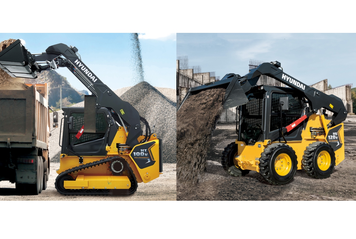 The Hyundai HS120V skid steer and HT100V compact track loader are on display at CONEXPO and are now available through Hyundai dealers.