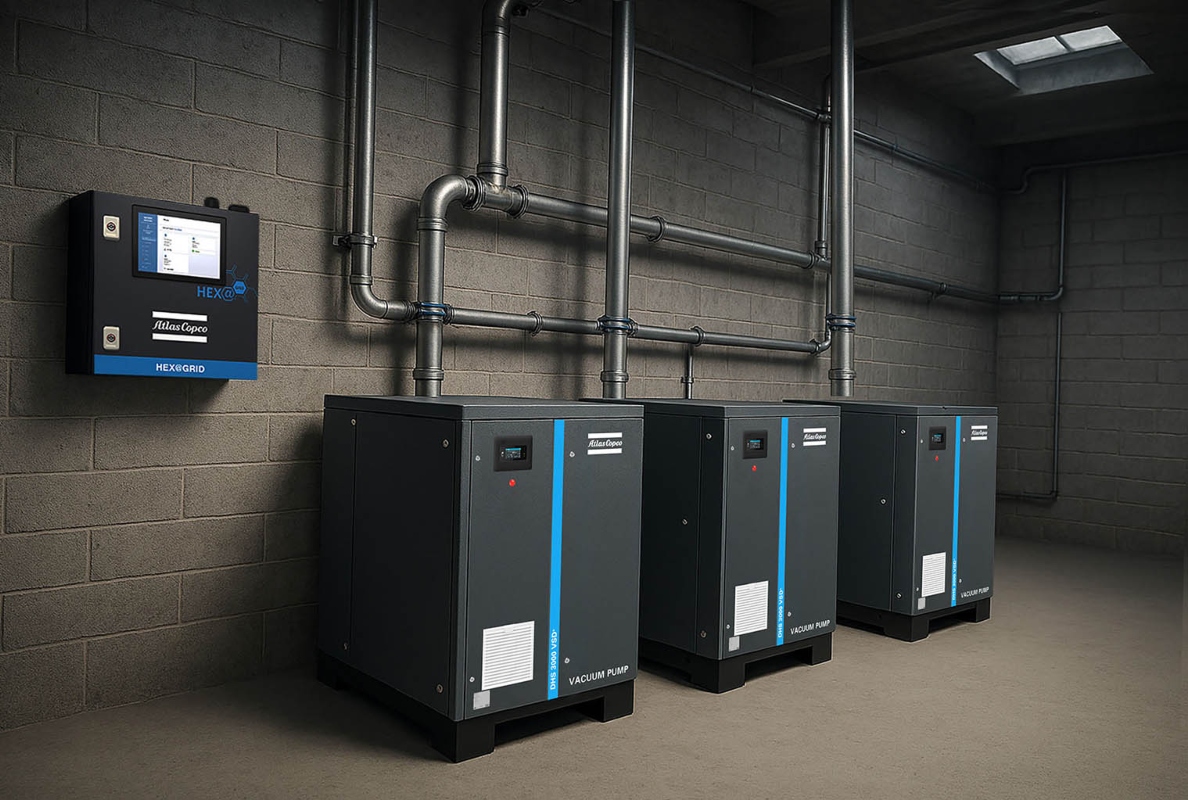 Atlas Copco developed the dry screw vacuum pump DHS 3000 VSD+ specifically for massive flow industrial applications.