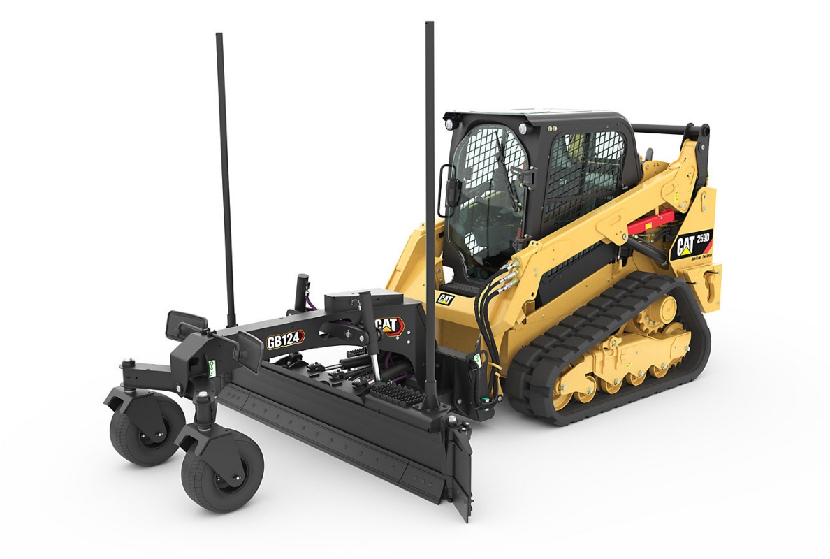 Cat GB124 Smart Grader Blade on Cat 259D Compact Track Loader