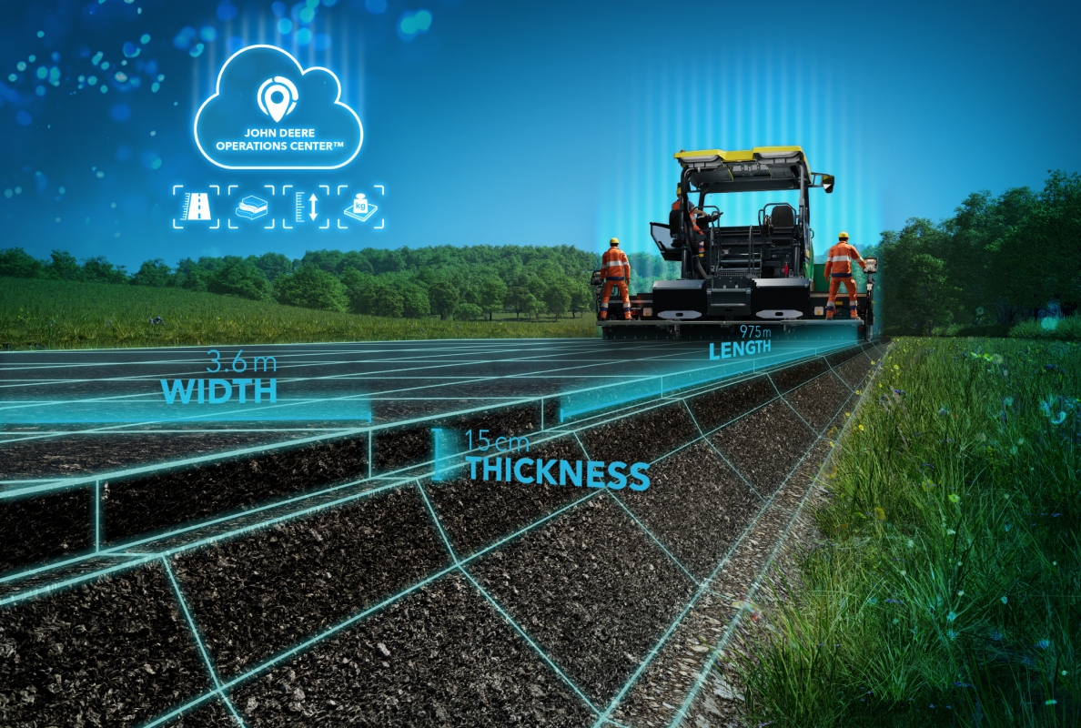 Digital networking of installation processes: WPT Paving enables precise paving and site documentation via the John Deere Operations Center.