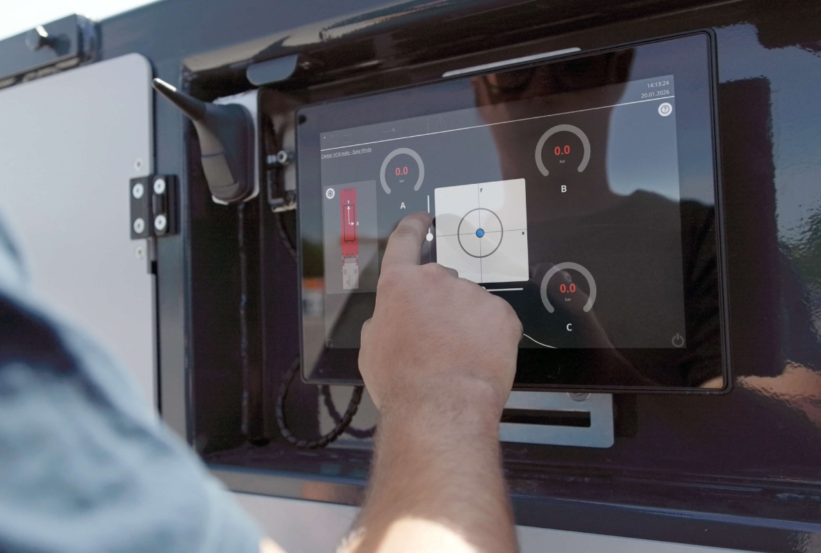 The COG Easy Mode makes centre of gravity positions transparent – on the vehicle as well as optionally via SCHEUERLE Connect with live transmission of the display content.