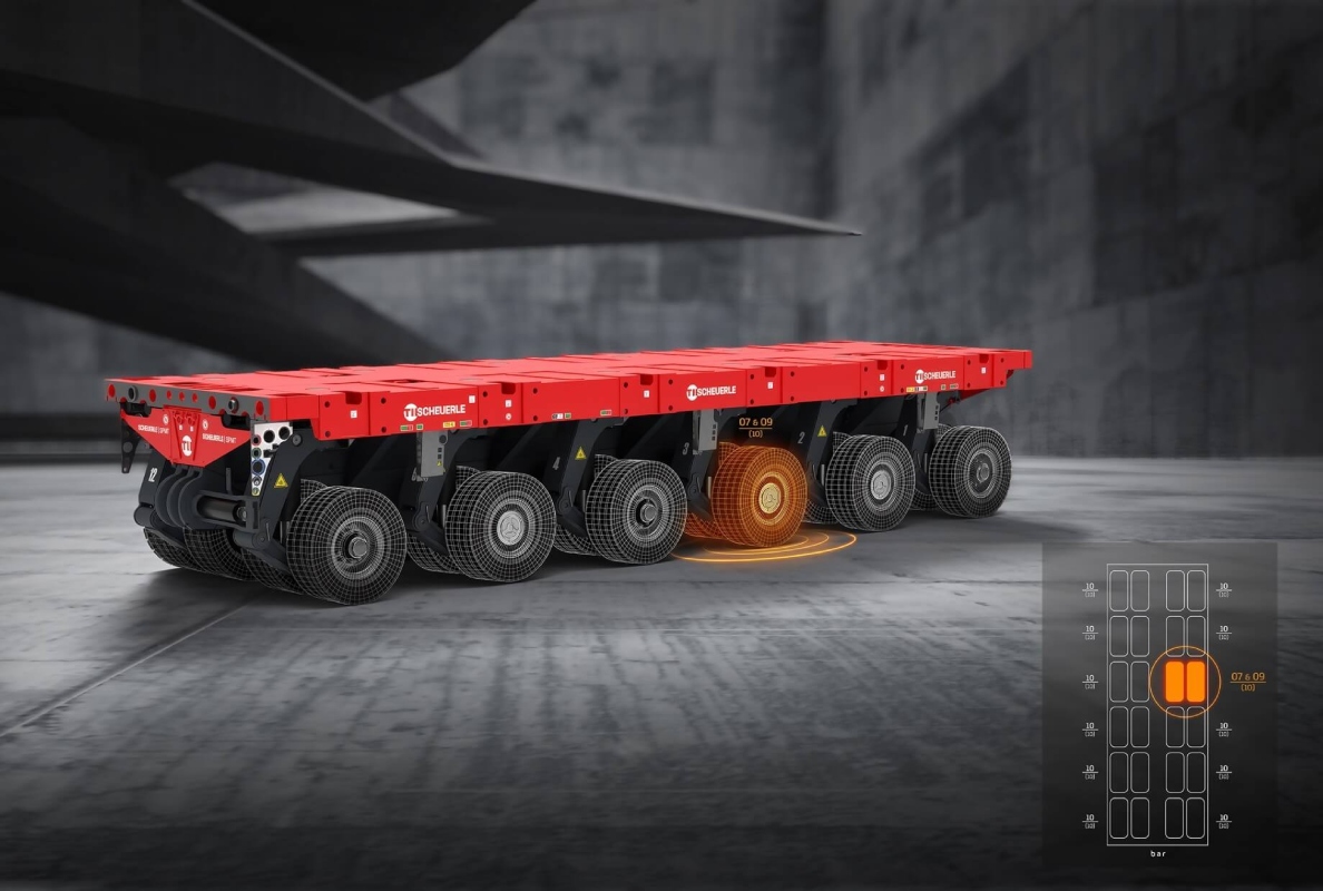 The TPMS monitors the tyre pressure of SPMT modules in real time.
