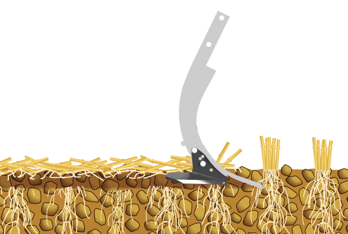 The new 360 mm wing share enables shallow working and the cutting of organic matter.