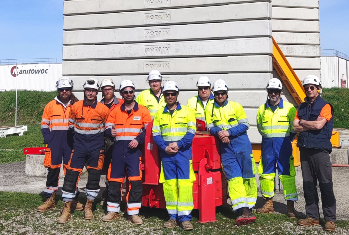 The first training session's participants and trainer at the Potain Academy in France.