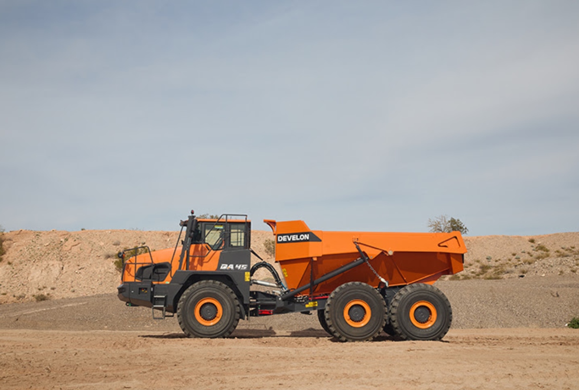 The new DEVELON DA45-7 articulated dump truck.