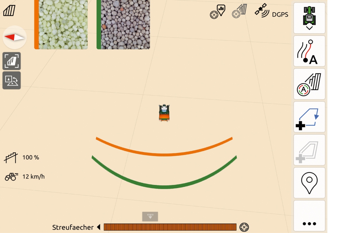 Each fertiliser has individual properties which affect the settings. For example, the shape and position of SectionControl depend on the specific throwing distance.