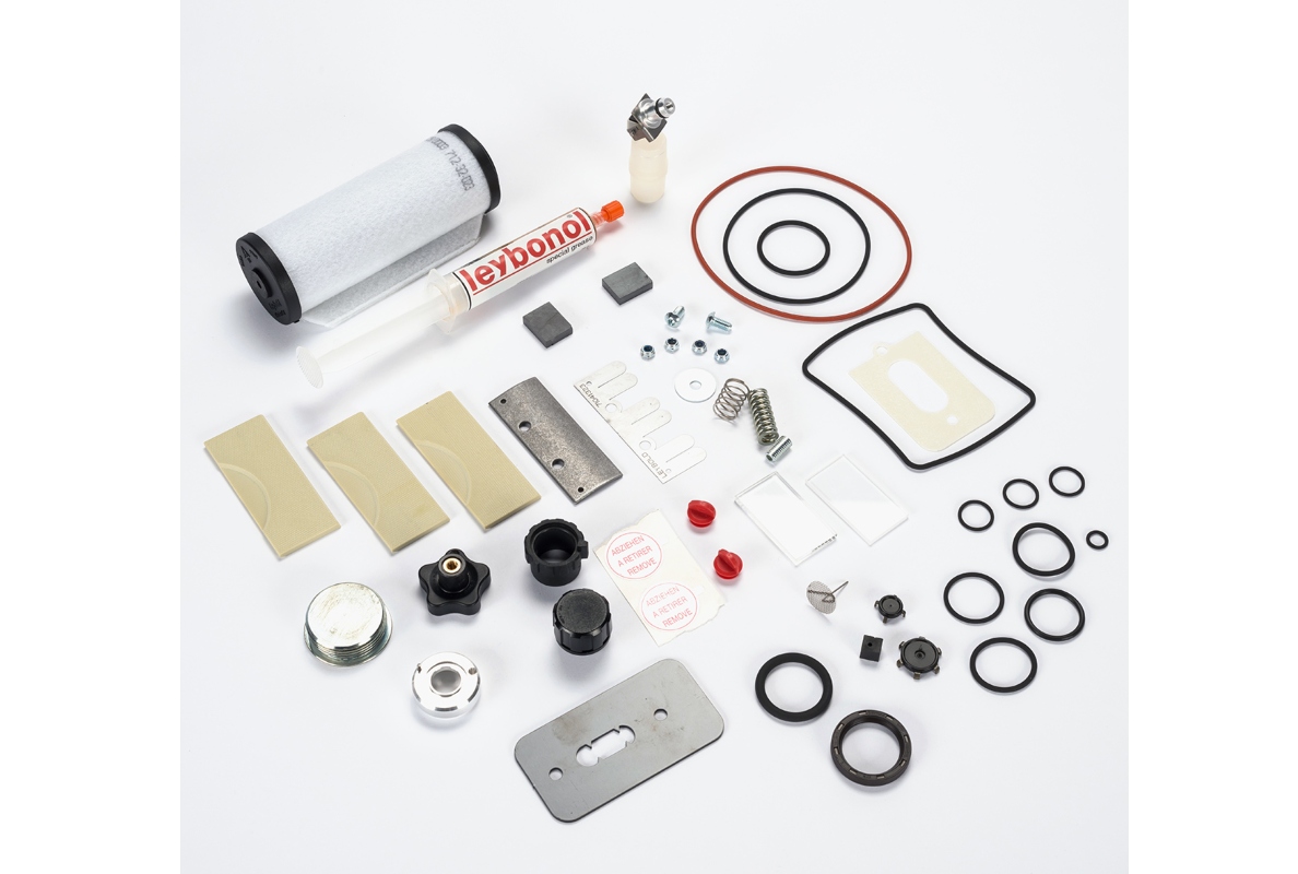 Typical spare parts kit for an oil-sealed rotary vane pump.