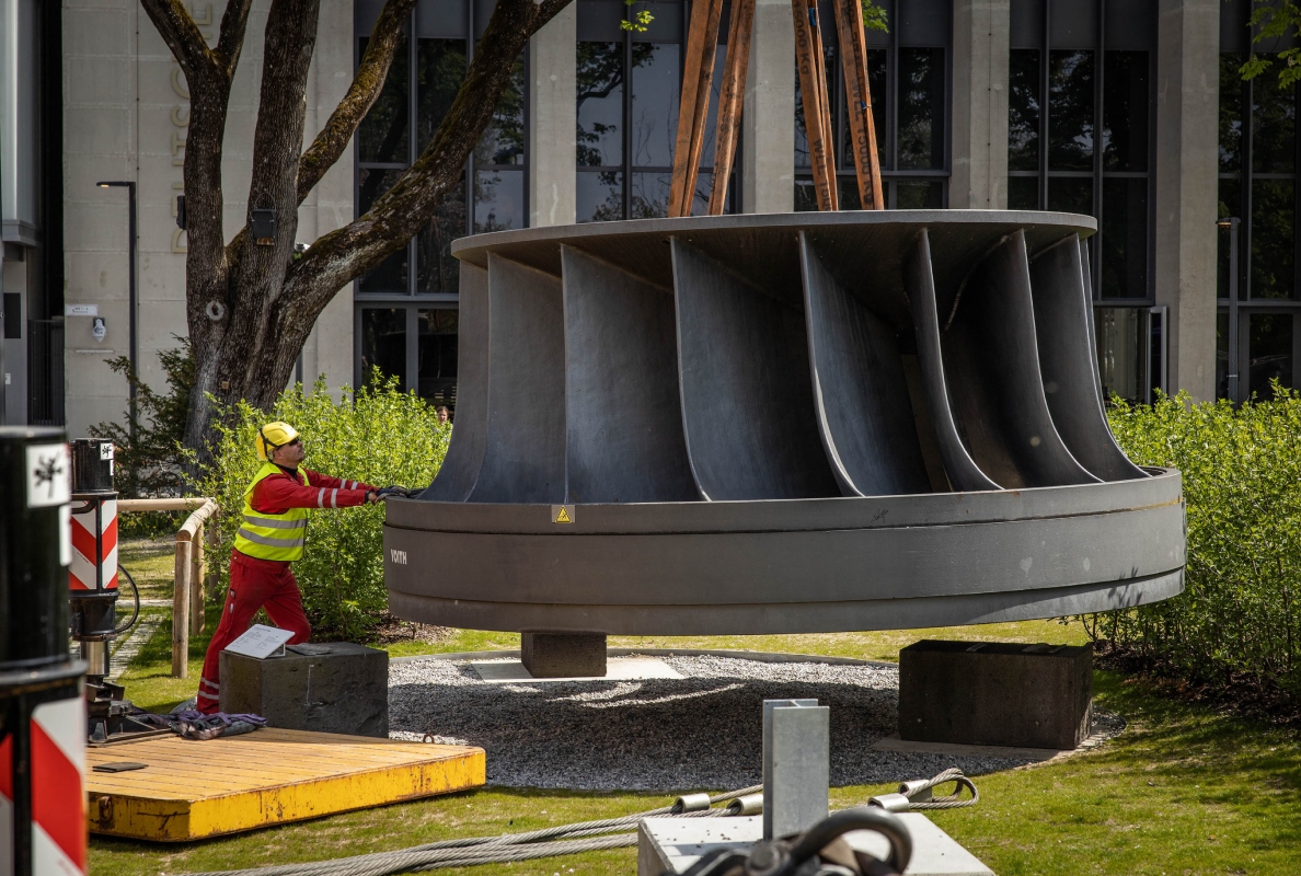 Enormous proportions: The impeller, which weighs 44 tonnes and measures 4.6 metres in diameter, will be placed in the museum garden.