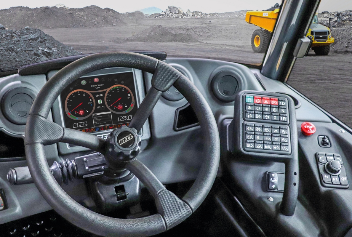 The clear, ergonomically designed cab contributes to the high productivity of the fifty-ton truck.