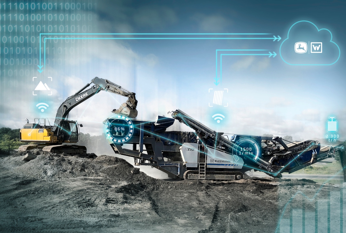 With Wirtgen Group Performance Tracker Crushing, production data from Kleemann crushing plants can be called in the John Deere Operation Center™.