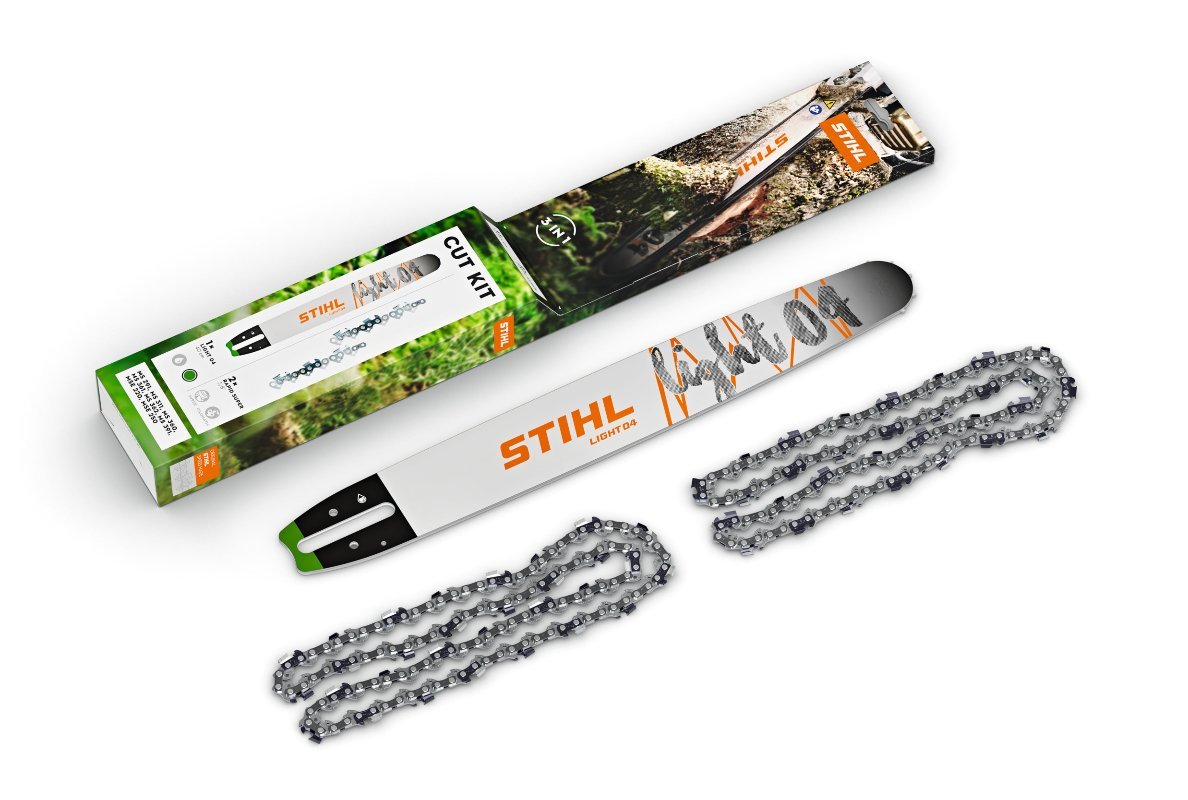 For easy replacement of the cutting attachment on chainsaws or the GTA 26 garden pruner, STIHL offers tool-specific combinations of two replacement saw chains and a guide bar by way of the Cut Kits.