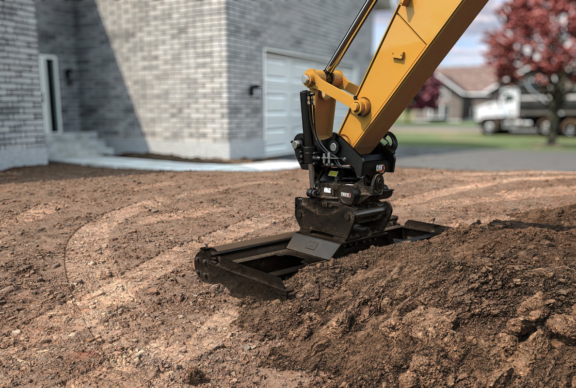Pairing a grading beam with a tiltrotator´s 360° bidirectional and 45° left and right rotation for dynamic grading.