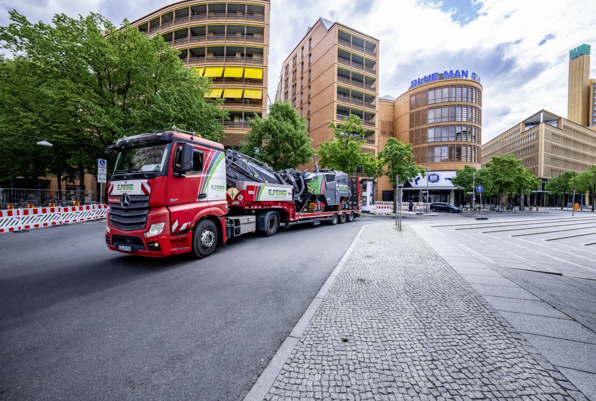 The Wirtgen milling machine is loaded up and ready to go to the next job in no time at all.