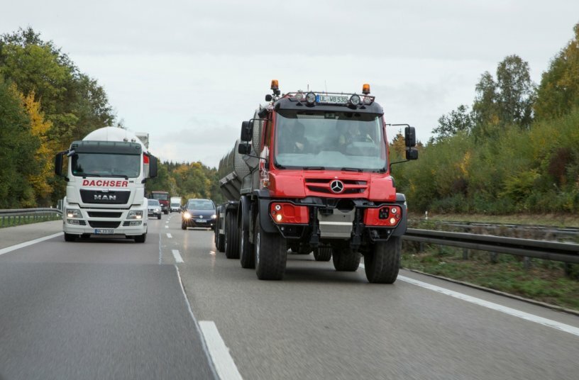 Maximum speed of the Unimog: 89 km/h, highway capable