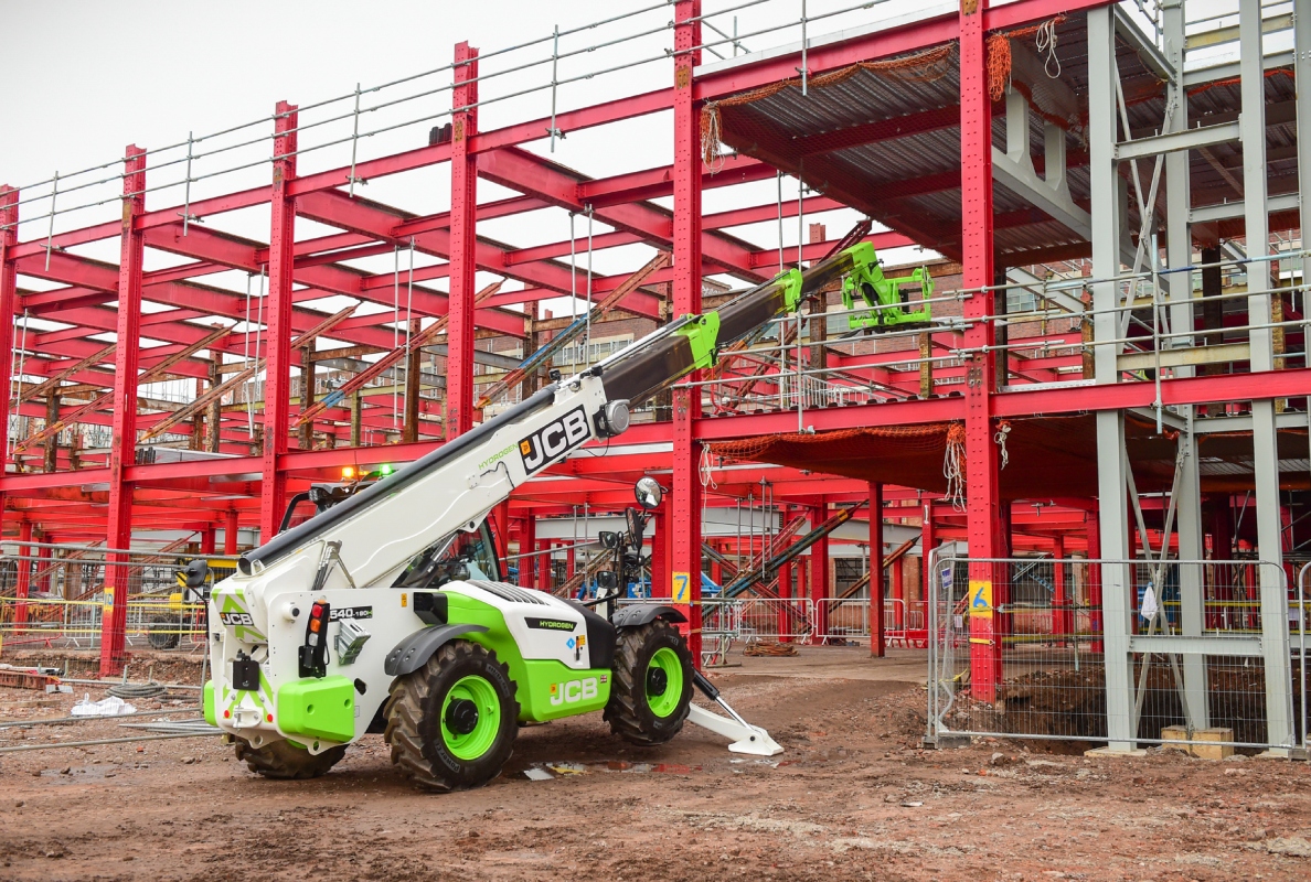 The JCB hydrogen Loadall on test in Digbeth,Birmingham