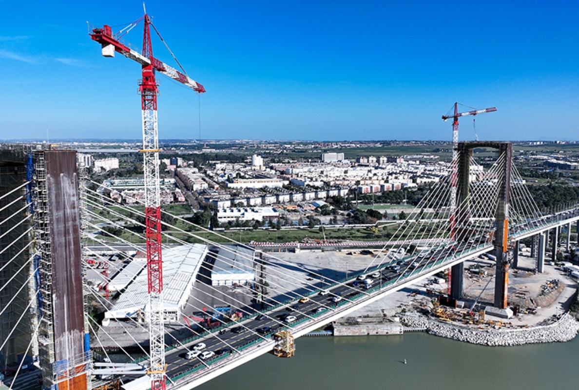 The cranes are each attached