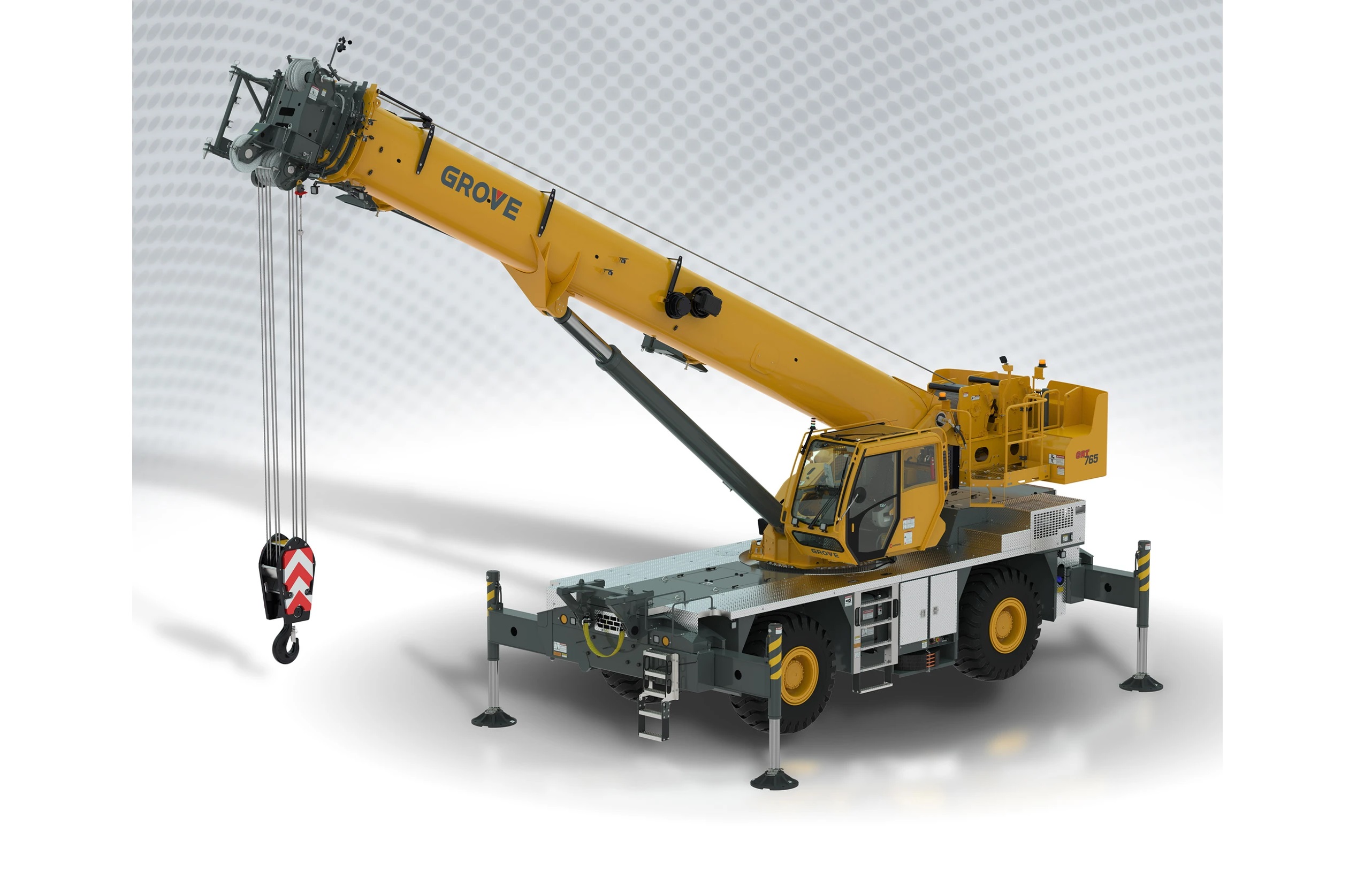 The Grove GRT765 rough-terrain crane.