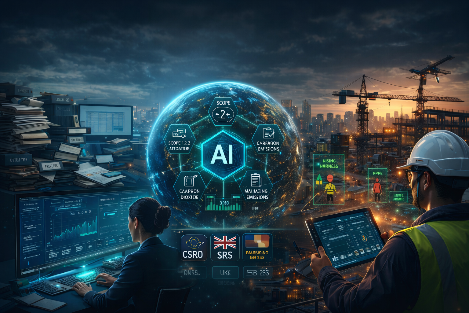 AI systems replace fragmented ESG data processes with automated, audit-ready reporting, enabling real-time emissions tracking, regulatory compliance, and operational risk monitoring across global enterprises.