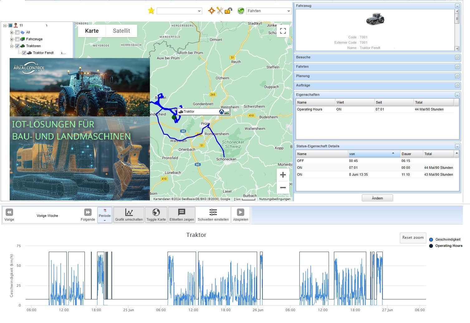 IoT can differentiate: engine hours, production hours and hours spent at each construction site.
