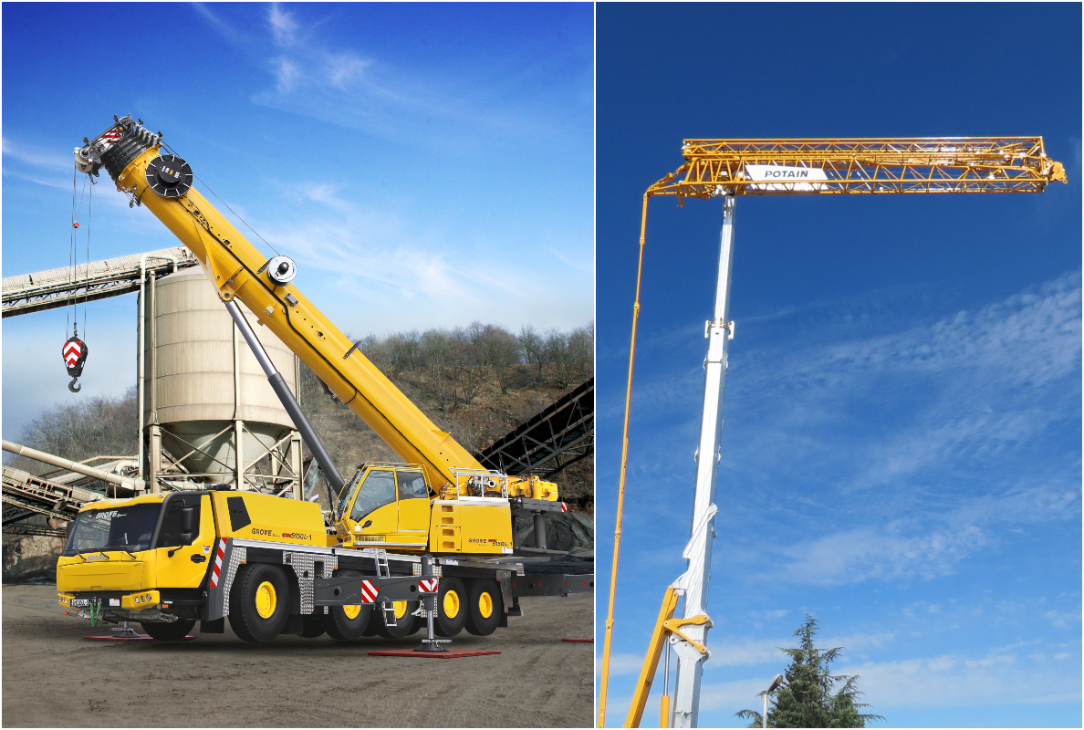 Grove GMK5150L-1 all-terrain crane. & Potain Hup 40-30 self-erecting crane.