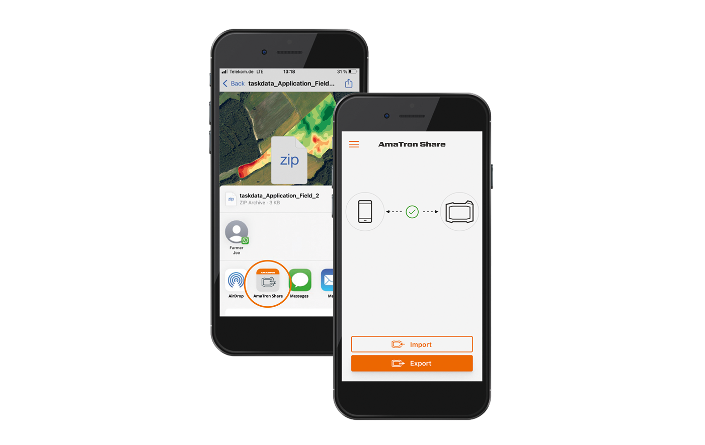 Comfortable data exchange via the AmaTron Share App