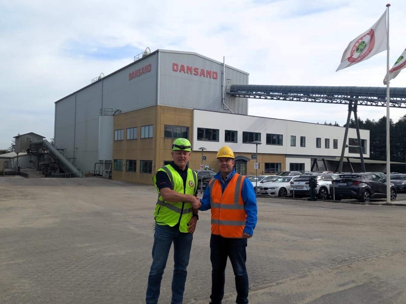 Dansand AS technical manager Claus Arve and CDE Group business development manager Allan Esmann in front of the Dansand office in Brædstrup Denmark
