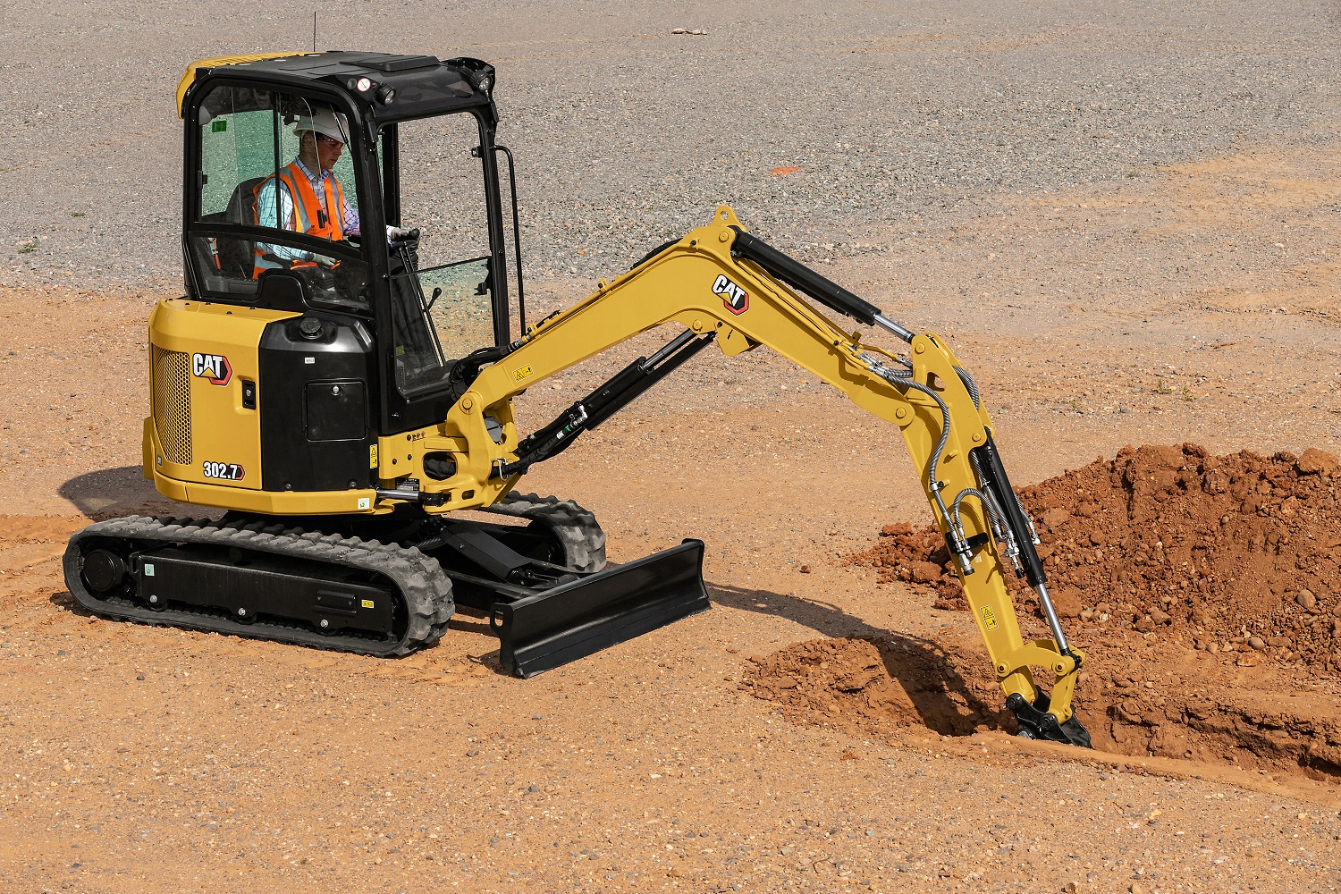 Cat 302.7 CR Mini Excavator <br> Image source: Caterpillar UK Ltd.