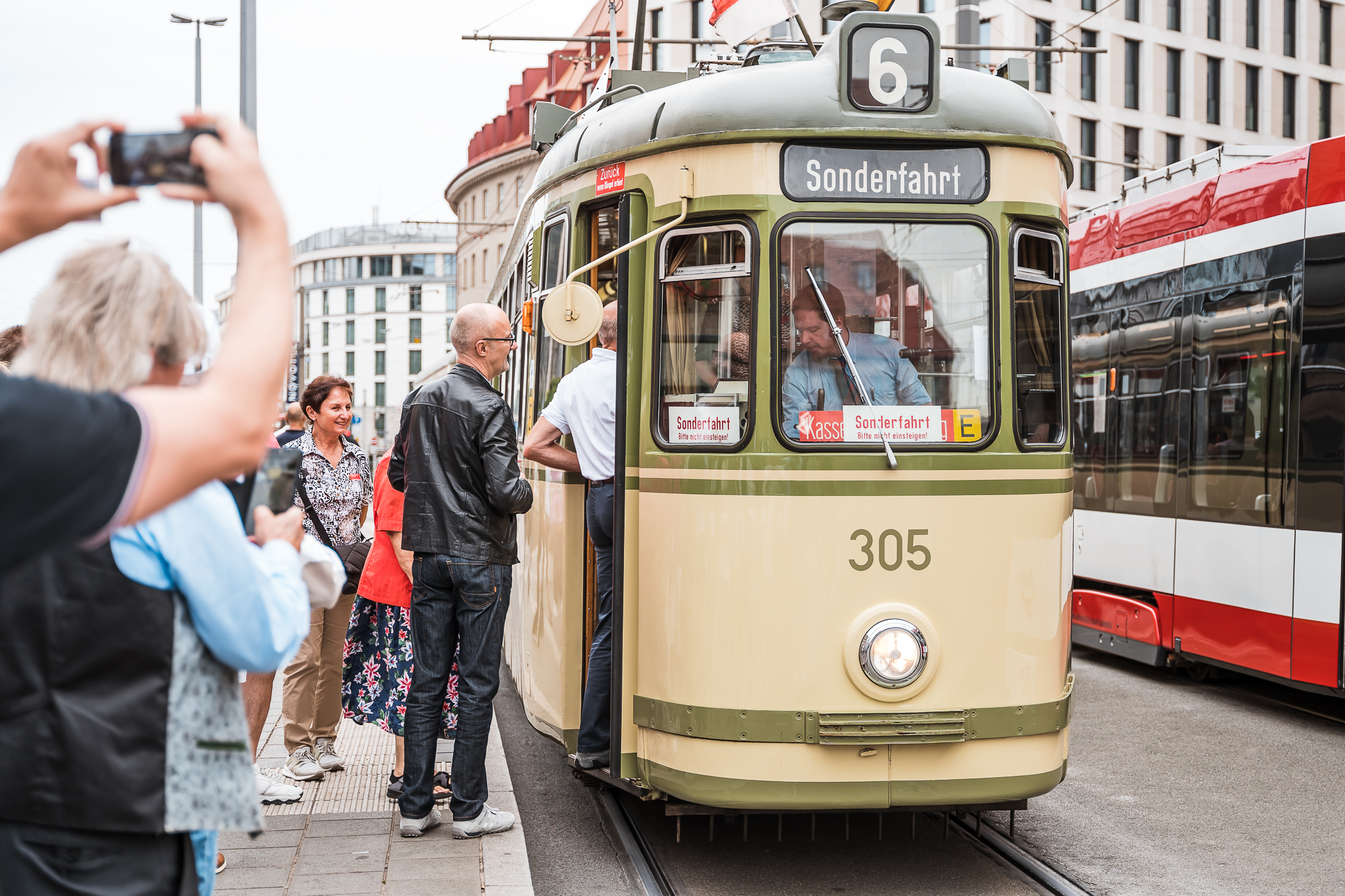 Boarding the historic tram