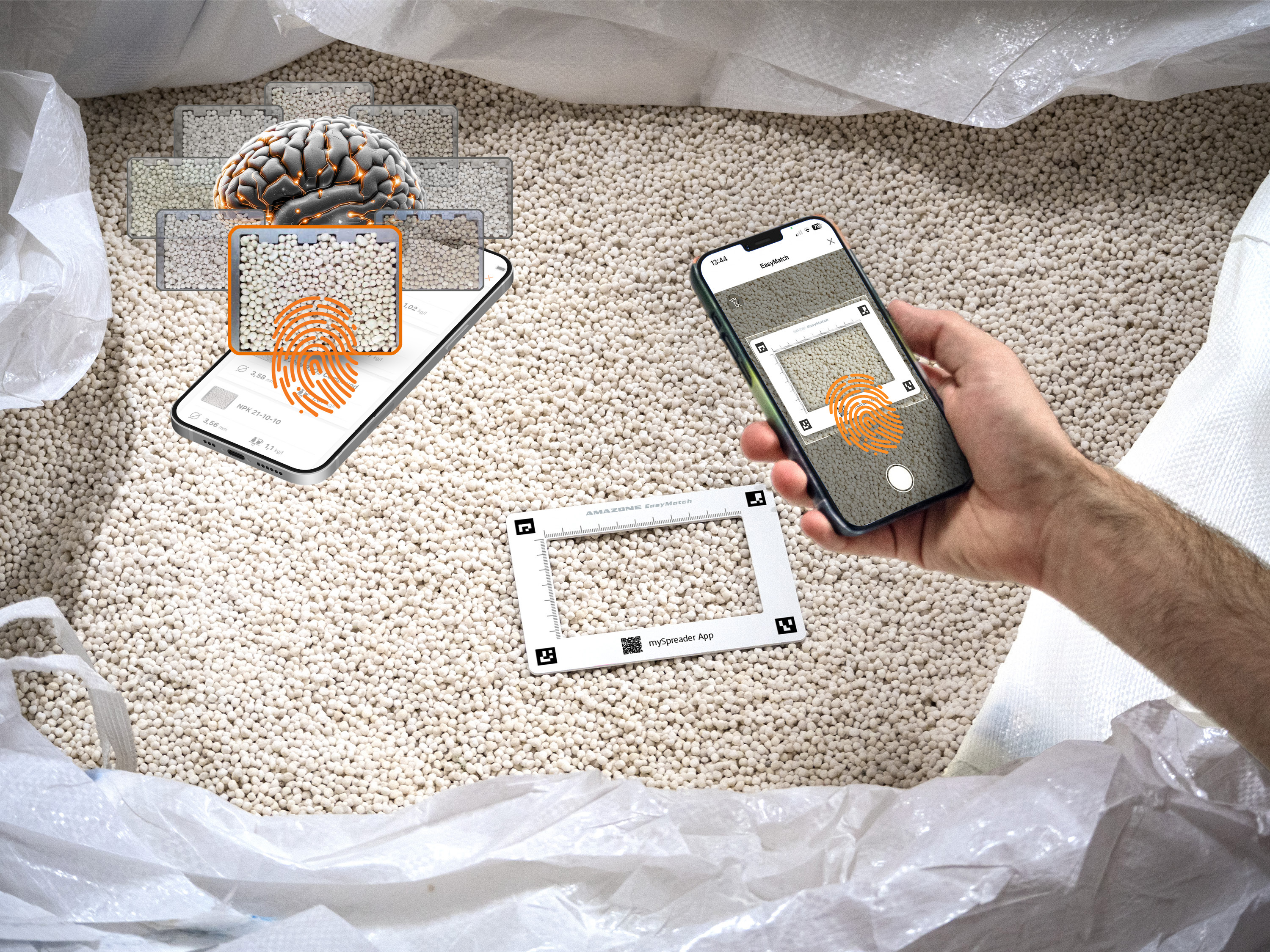 EasyMatch recognises fertilisers just from a photo. Precise setting recommendations, even if the fertiliser name is unknown. Quick and reliable set up of any AMAZONE fertiliser spreader.