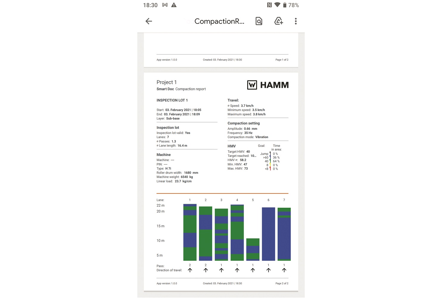 With the Smart Doc app, a test report can be automatically created and sent as a PDF – an easy but nevertheless reliable and accurate basic proof of continuous compaction control.