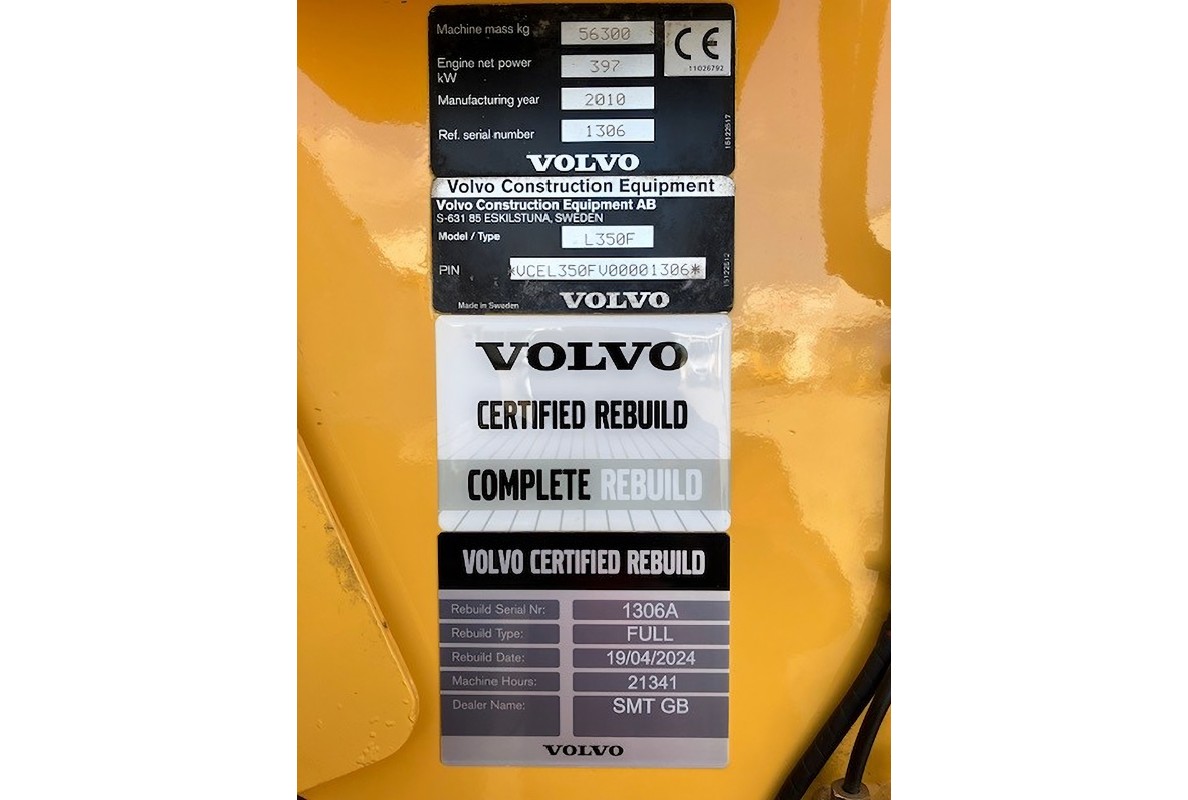 The Volvo L350F rebuild used genuine Volvo parts.