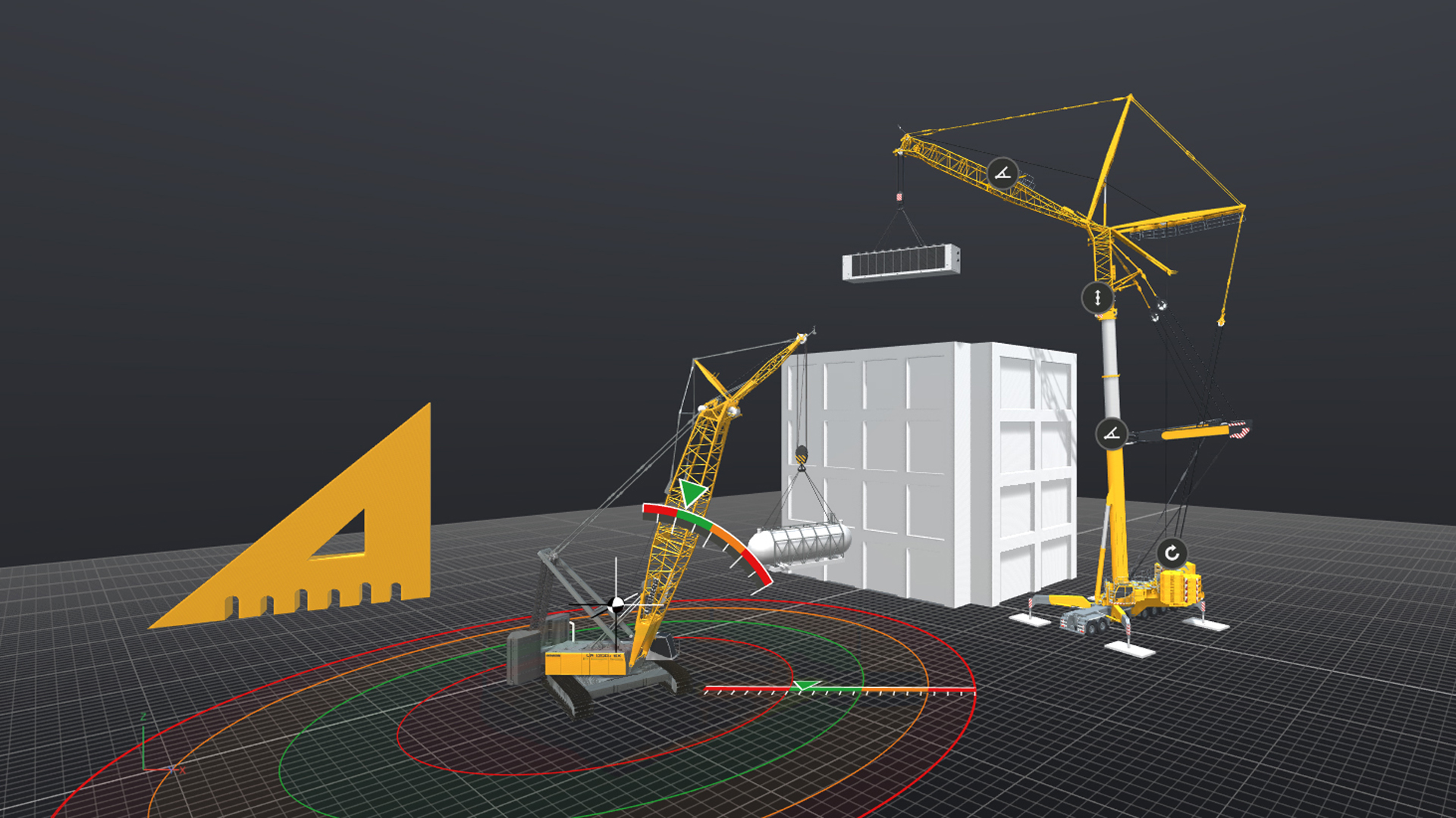 Lift planning has been taken to a whole new level thanks to Crane Planner. The combination of an attractive, three-dimensional user interface with the precise machine data of the load moment limitation system (LMB / LICCON) is unique. 