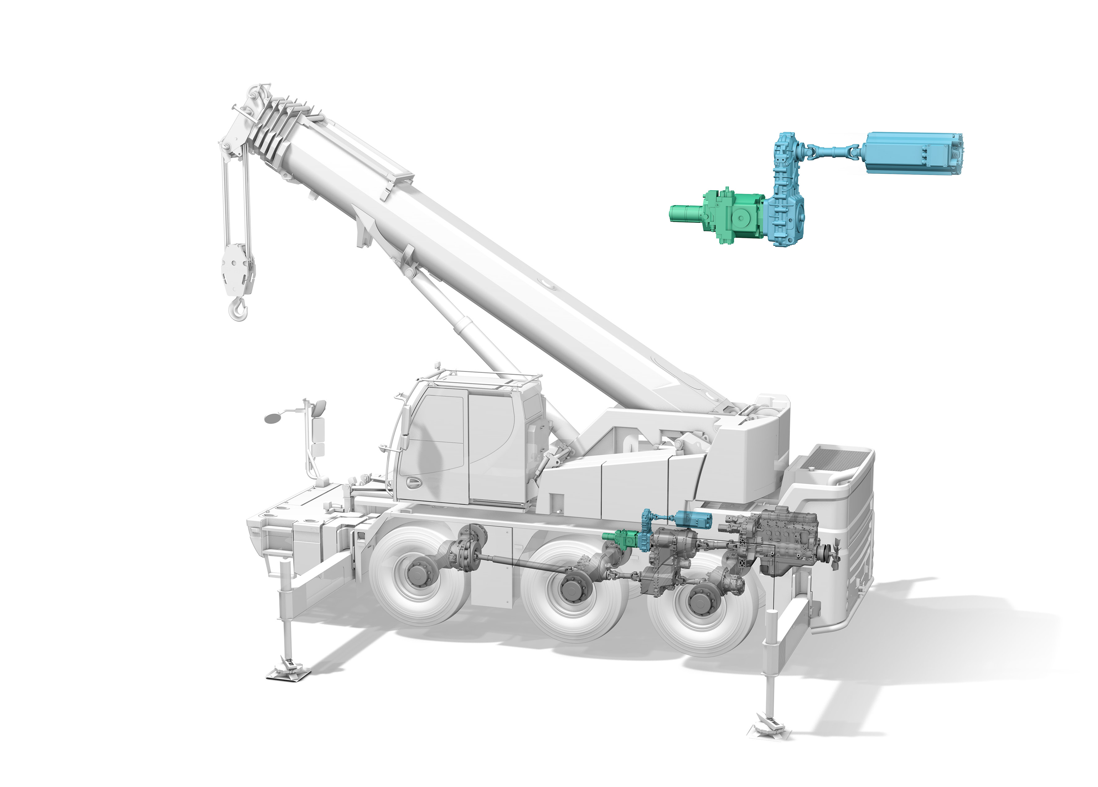 The electric motor drives the crane pump through a distributor gear.