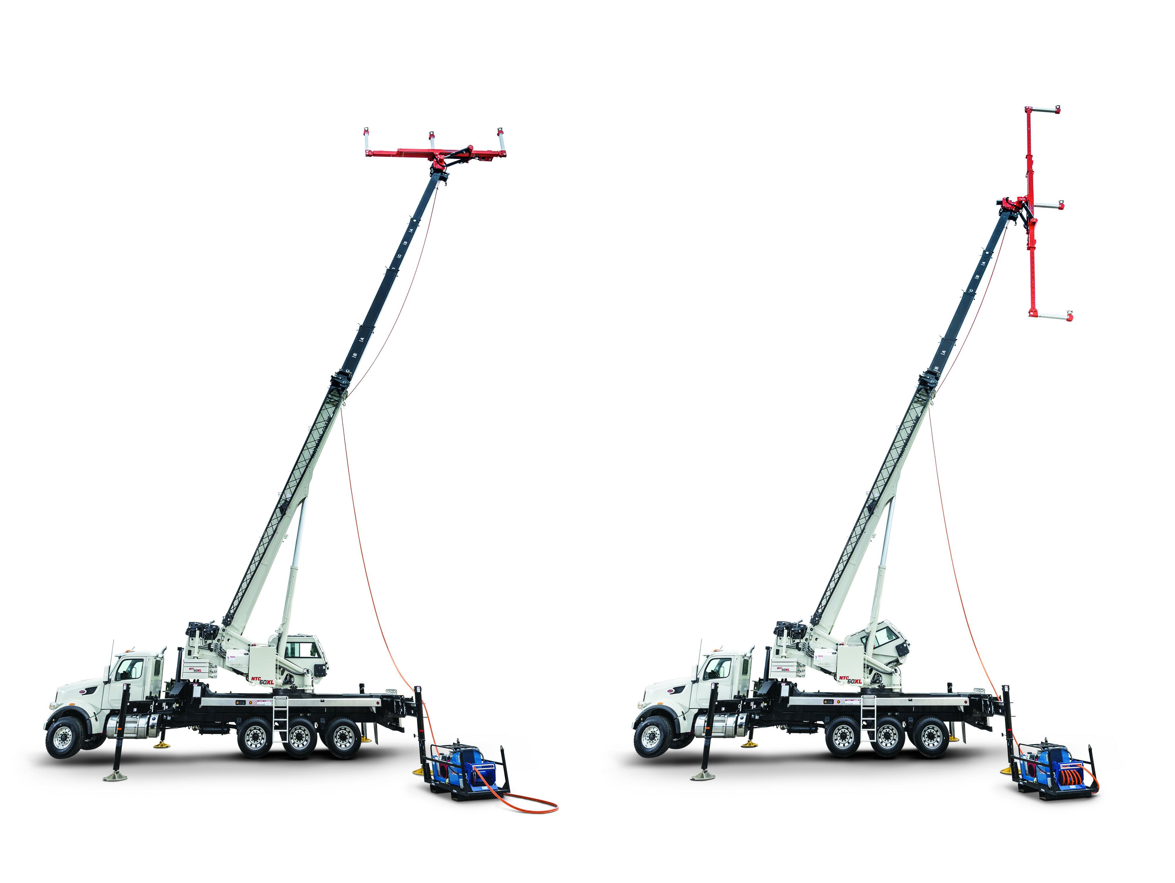 The TLL-2000 unit can hydraulically articulate from a horizontal to a vertical configuration, and the spacing between insulators can be adjusted from 12 ft to 24 ft. Each unit comes with a hydraulic power unit and transport skid.