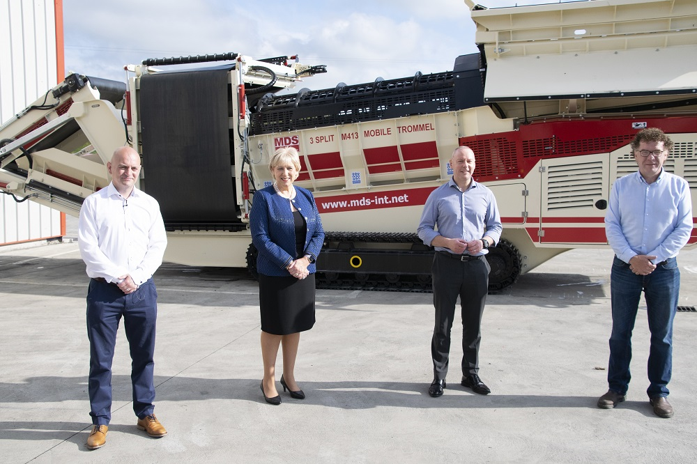 Pictured at the announcement is Conor Hegarty, General Manager and Business Line Director of MDS – a Terex brand, Minister Heather Humphreys, TD for the Cavan–Monaghan constituency, Pat Brian, VP & Managing Director, Mobile Crushing and Screening, Terex and Liam Murray, founder of MDS International