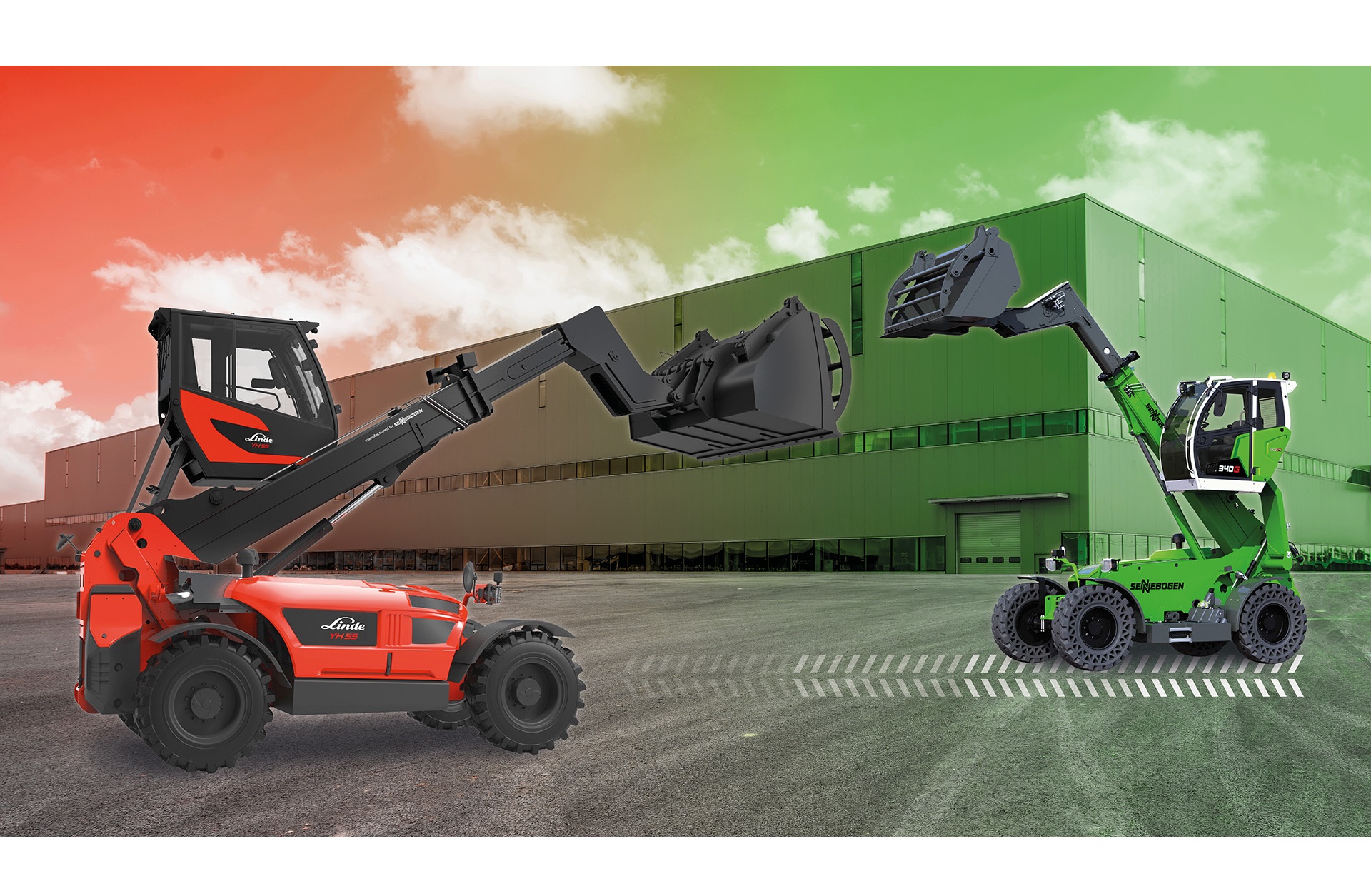 Now also in red: At LogiMAT in Stuttgart, SENNEBOGEN telehandlers will be presented to the public for the first time in the well-known LINDE colours under the names YH40 and YH60.