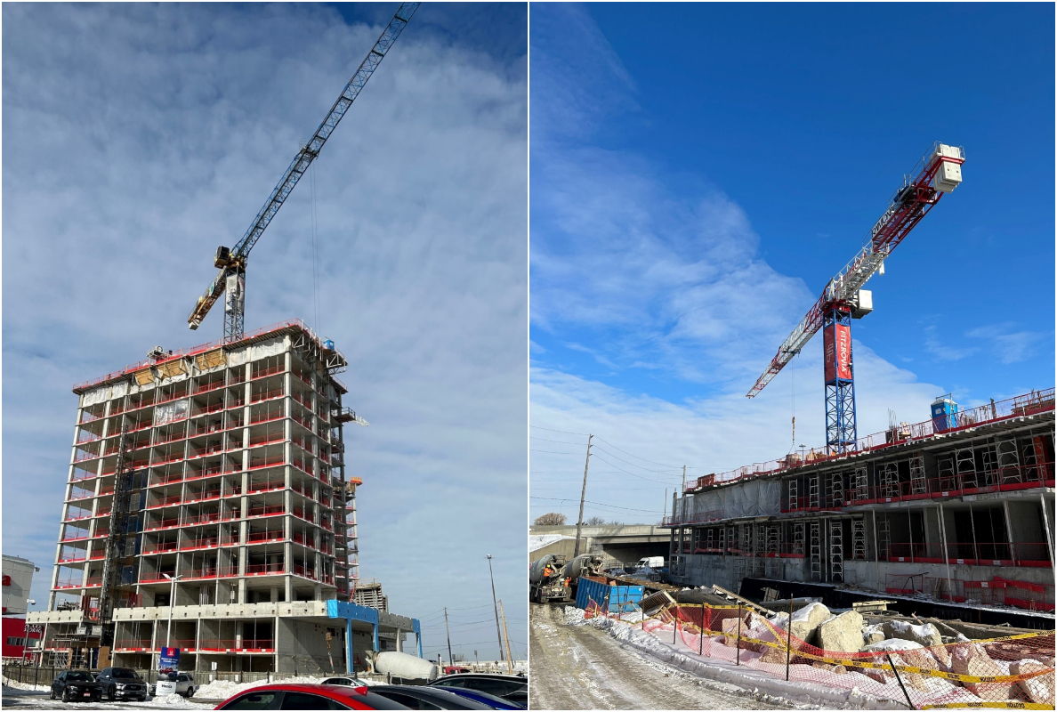 LEFT: MRT294 at work in Toronto for the construction of three modern buildings RIGHT: Two Raimondi flat-tops at work on new building cluster in Toronto - MRT234