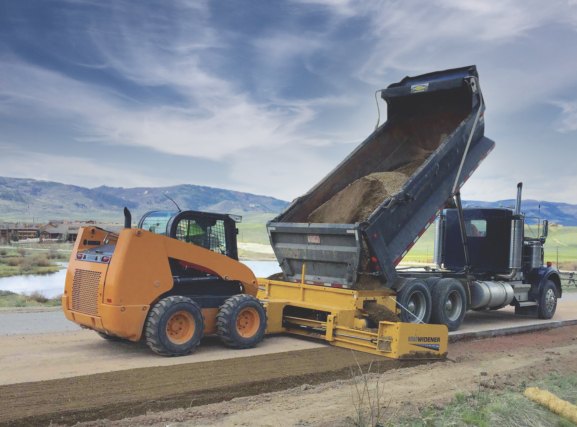 Road Widener LLC, a leading global manufacturer of road construction equipment, offers the patented FH-R material placement attachment, which provides contractors with 50% reduced labor at 1/5 of the cost of traditional self-propelled equipment.