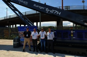 Steven Aiken (ProStack), Brian Albiston and Kris McWalte (Molson) and Lee Nesbitt (ProStack) with the ProStack Ranger 6-27H on display at the Molson 2023 Open Day