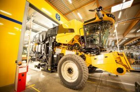 New Holland combine entering the in-line test booths